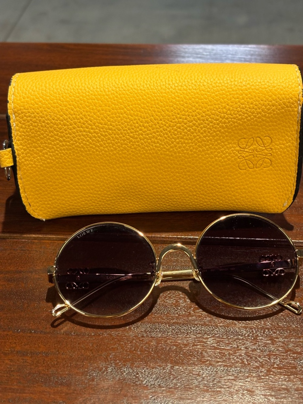 LOEWE Anagram Gold Metal Round Sunglasses 56mm Purple-Brown Lens with case